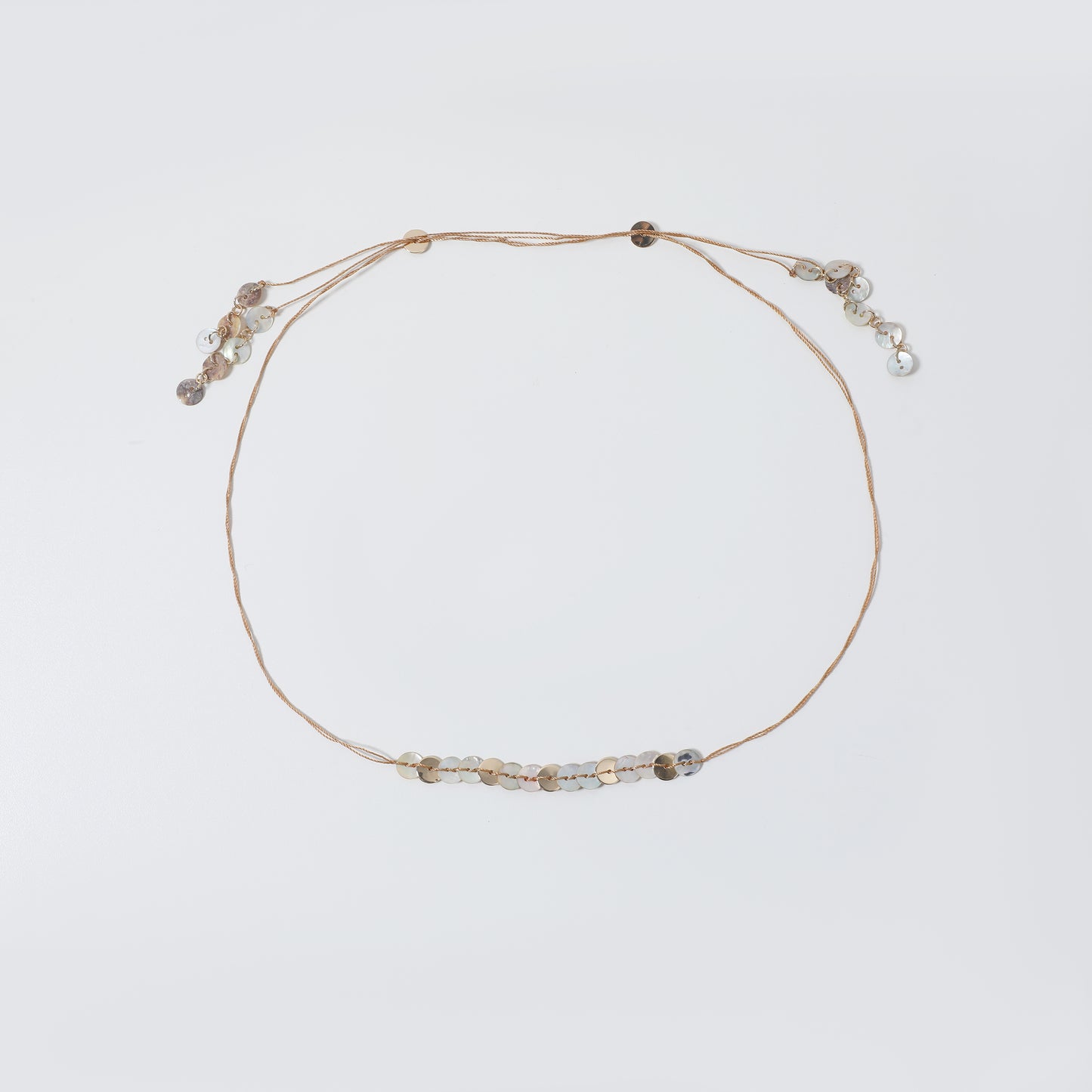 Iridescent Shell Disc Beaded Cord Belt