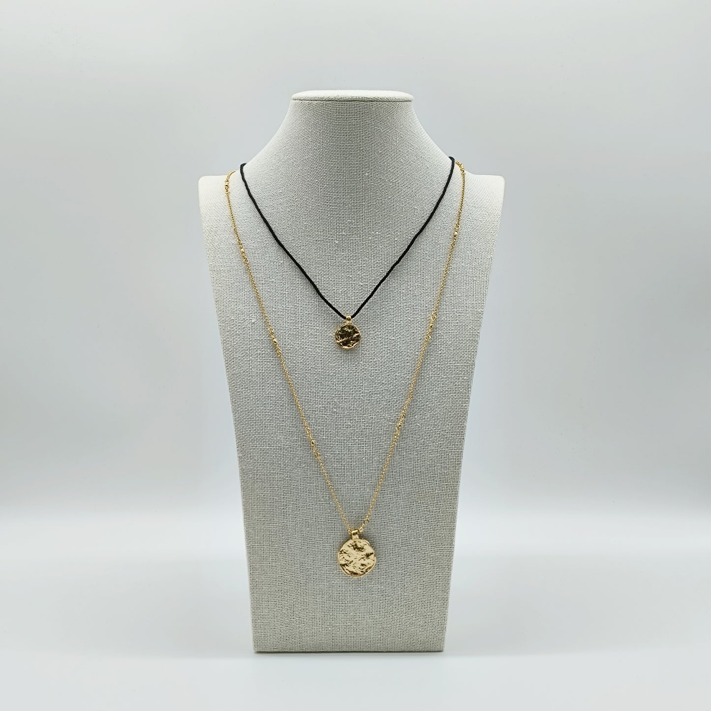 Gold Double Chain Necklace – Vintage Coin Pendant on Layered Cord and Chain