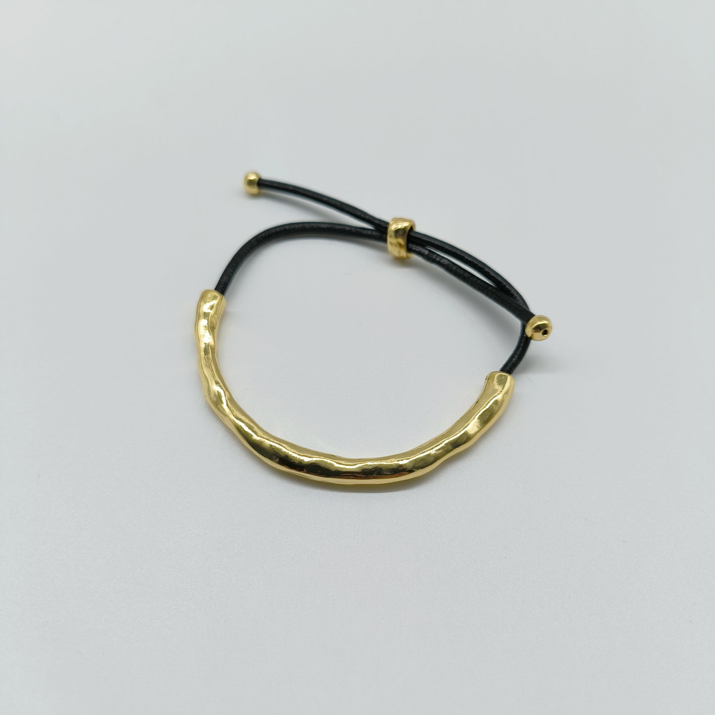 Gold Bar Leather Bracelet – Modern Adjustable Cuff with Organic Shape