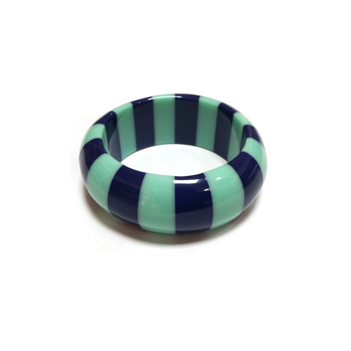 Mint Green and Navy Blue Striped Resin Bracelet