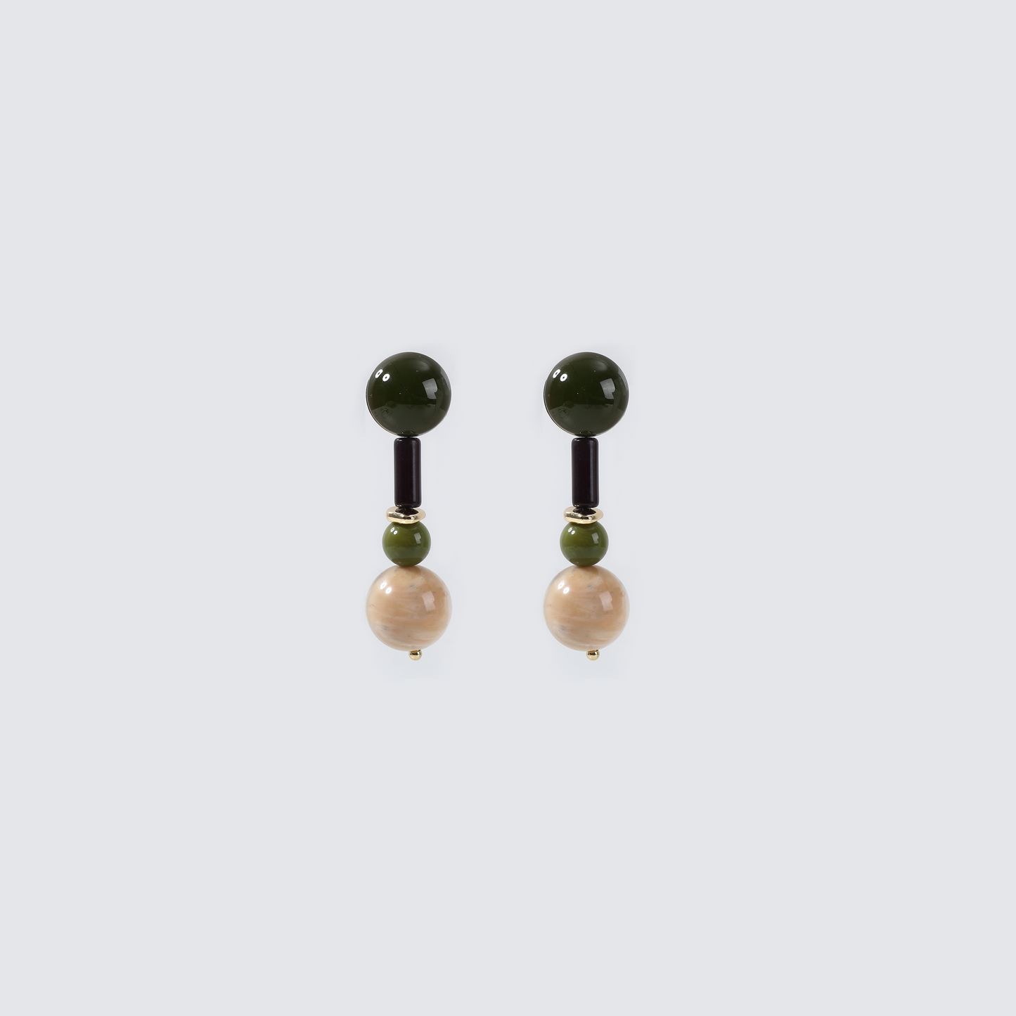 Olive Green & Beige Marbled Bead Drop Earrings