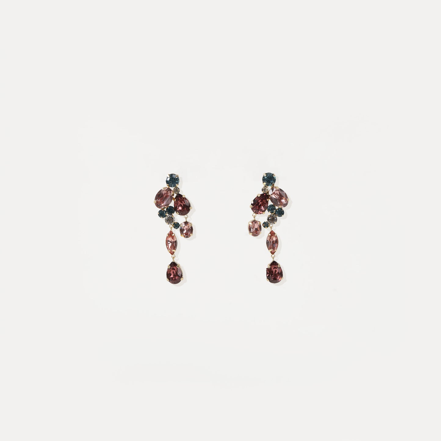 Pink and teal multi-crystal drop earring with cascading teardrop accents