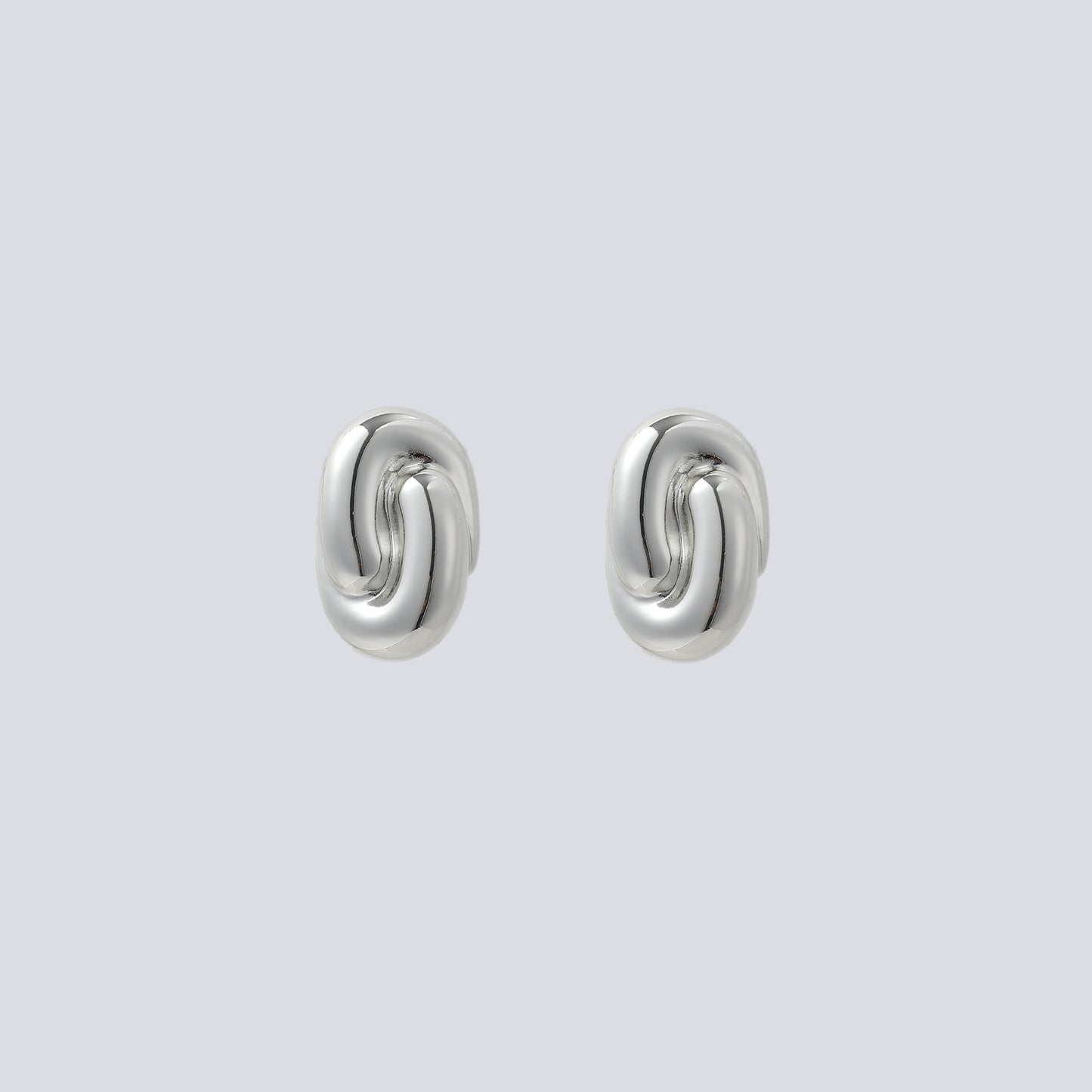 Silver Interlocking Link Huggie Hoop Earrings
