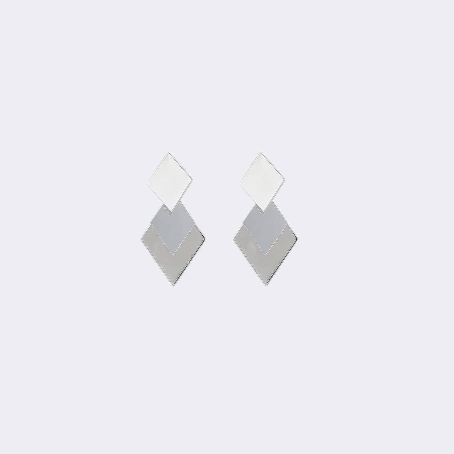 Silver Layered Diamond-Shaped Drop Earrings