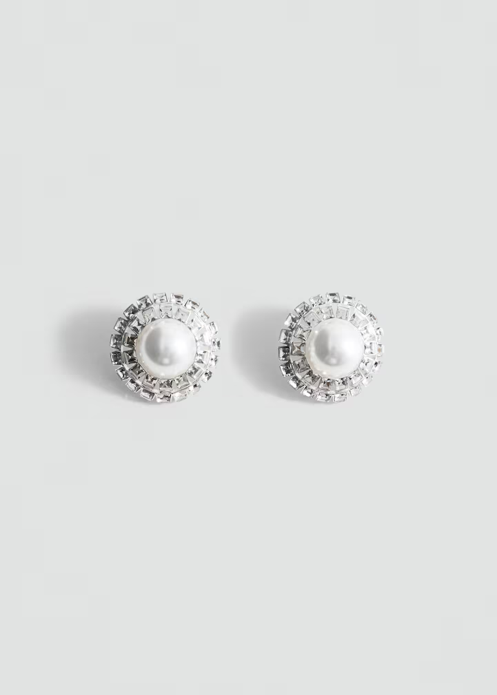 Silver Pearl with Crystal Halo Stud Earrings
