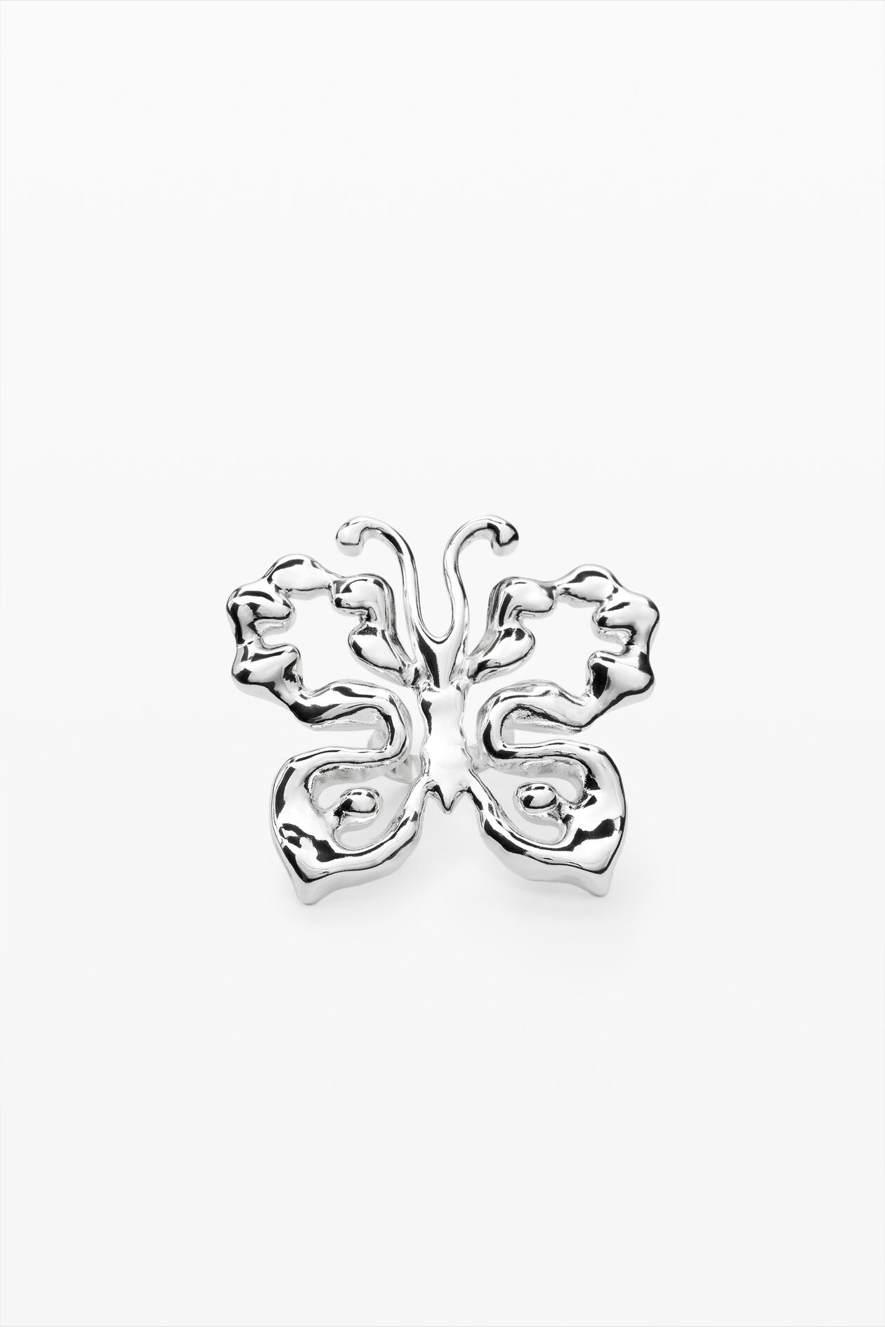 Silver Sculptural Hibiscus Flower Statement Ring