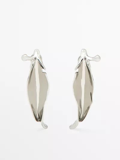 Silver Sculptural Leaf Drop Earrings