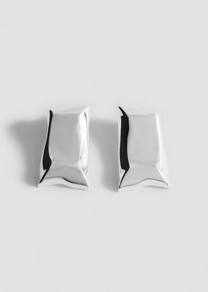 Silver Sculptural Pillow-Shaped Stud Earrings