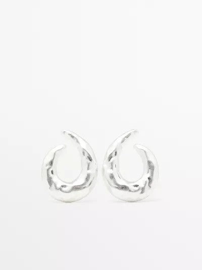 Silver Textured C-Hoop Earrings