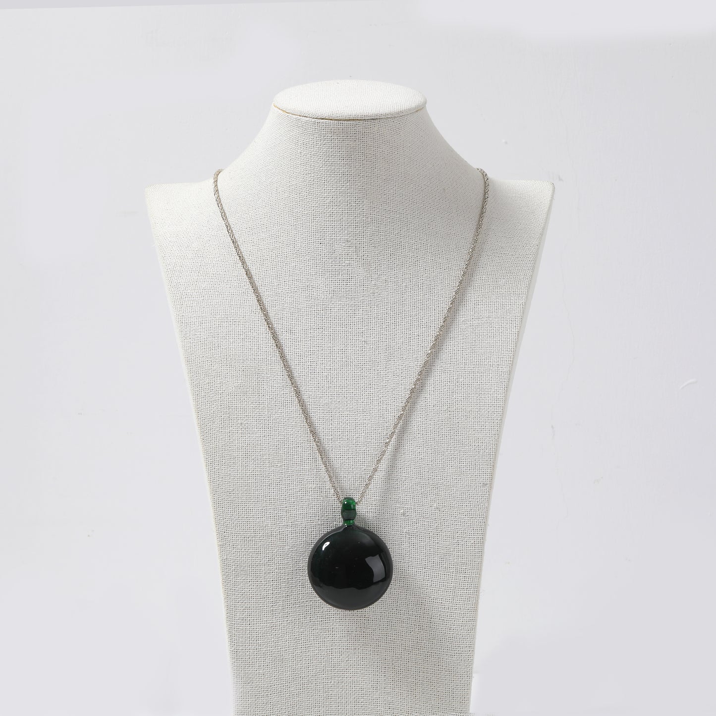 Silver Thin Chain & Black Round Pendant Necklace