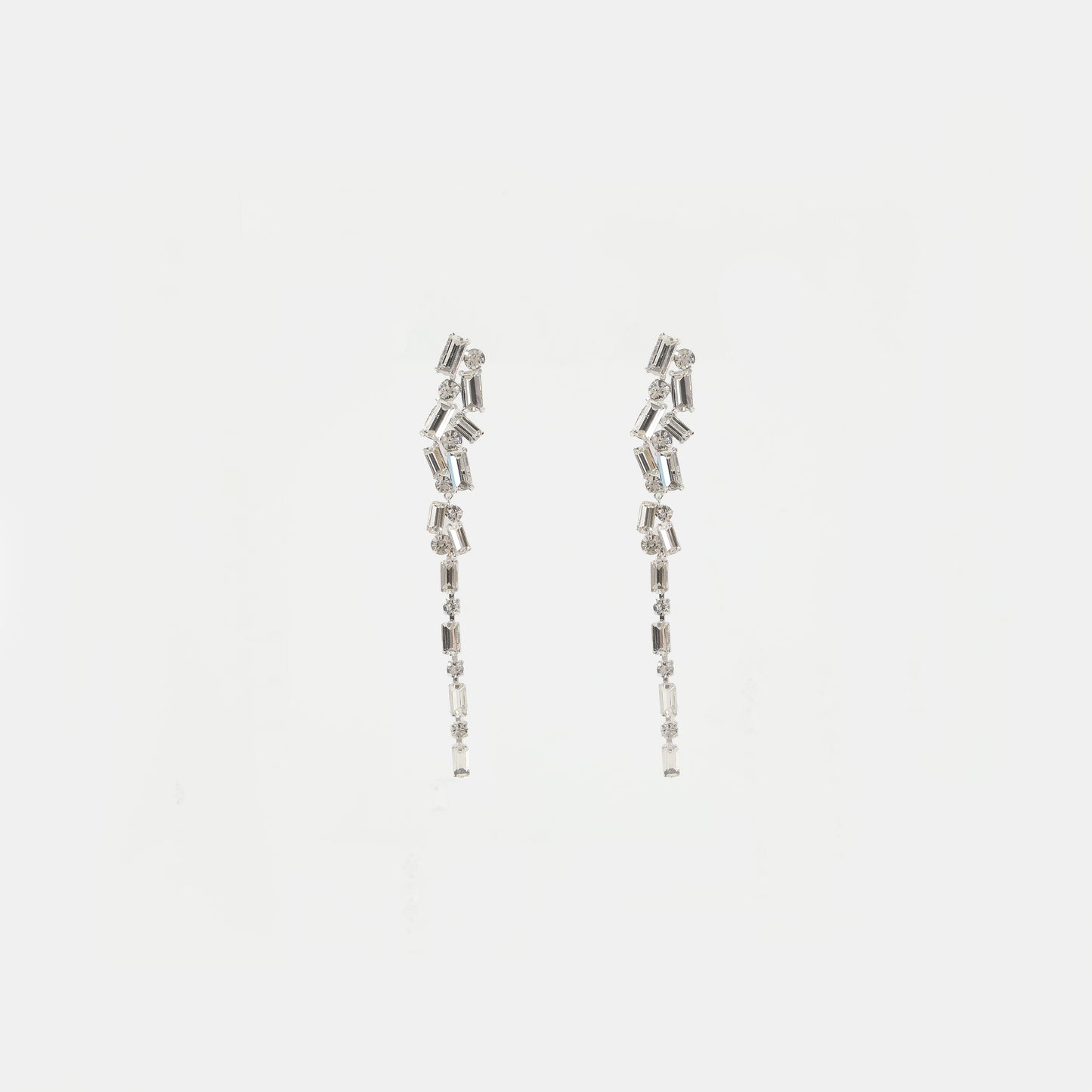 Silver baguette and round crystal drop earrings