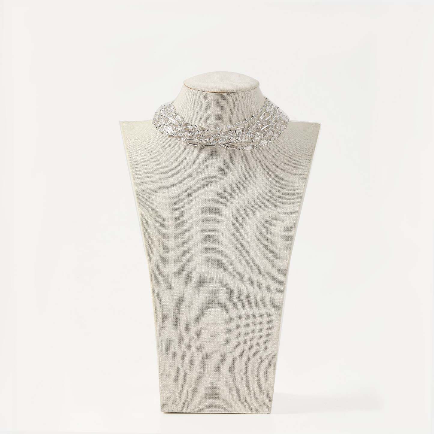 Silver multi-layer clear crystal choker necklace