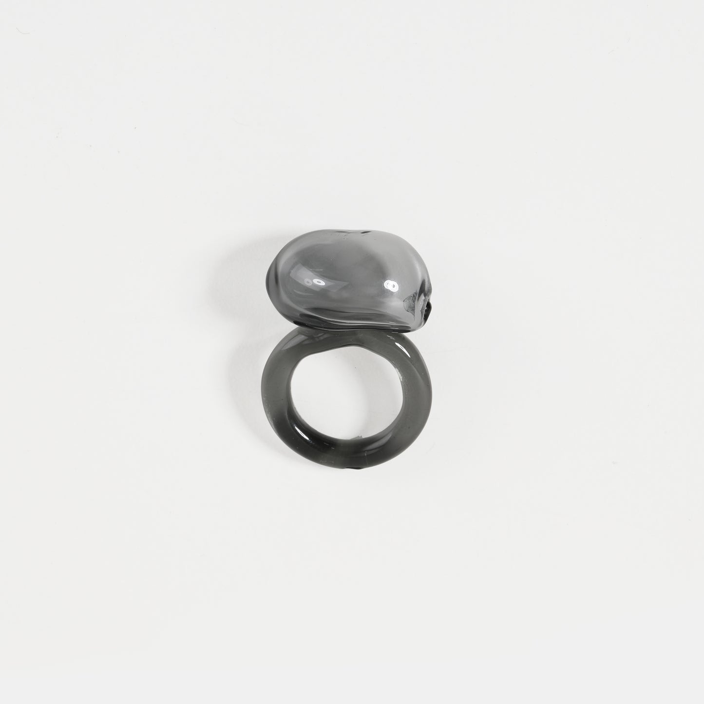 Smoky black domed chunky glass ring