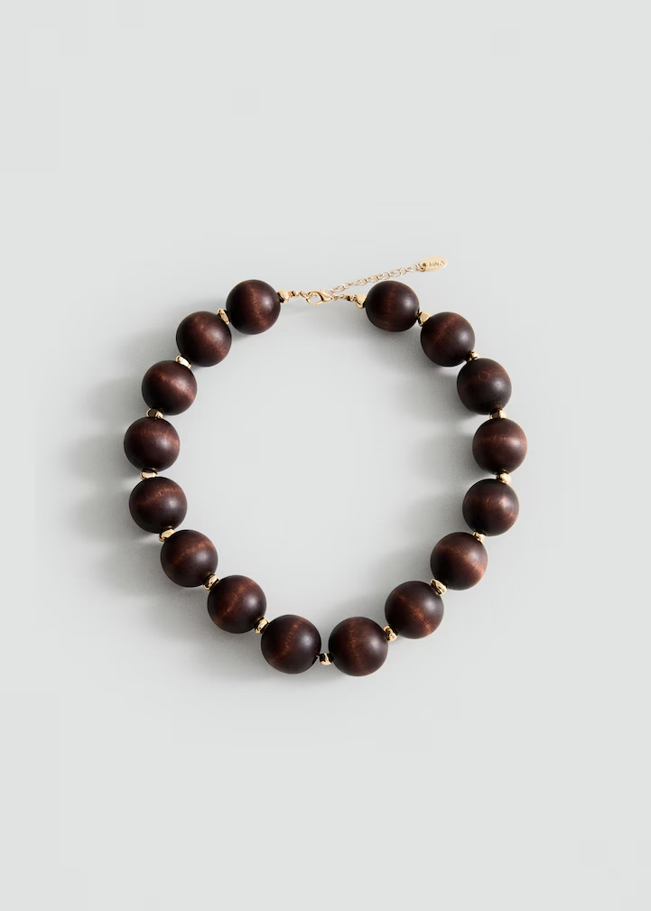 Solid Dark Wood Round Bead Single Strand Choker Necklace