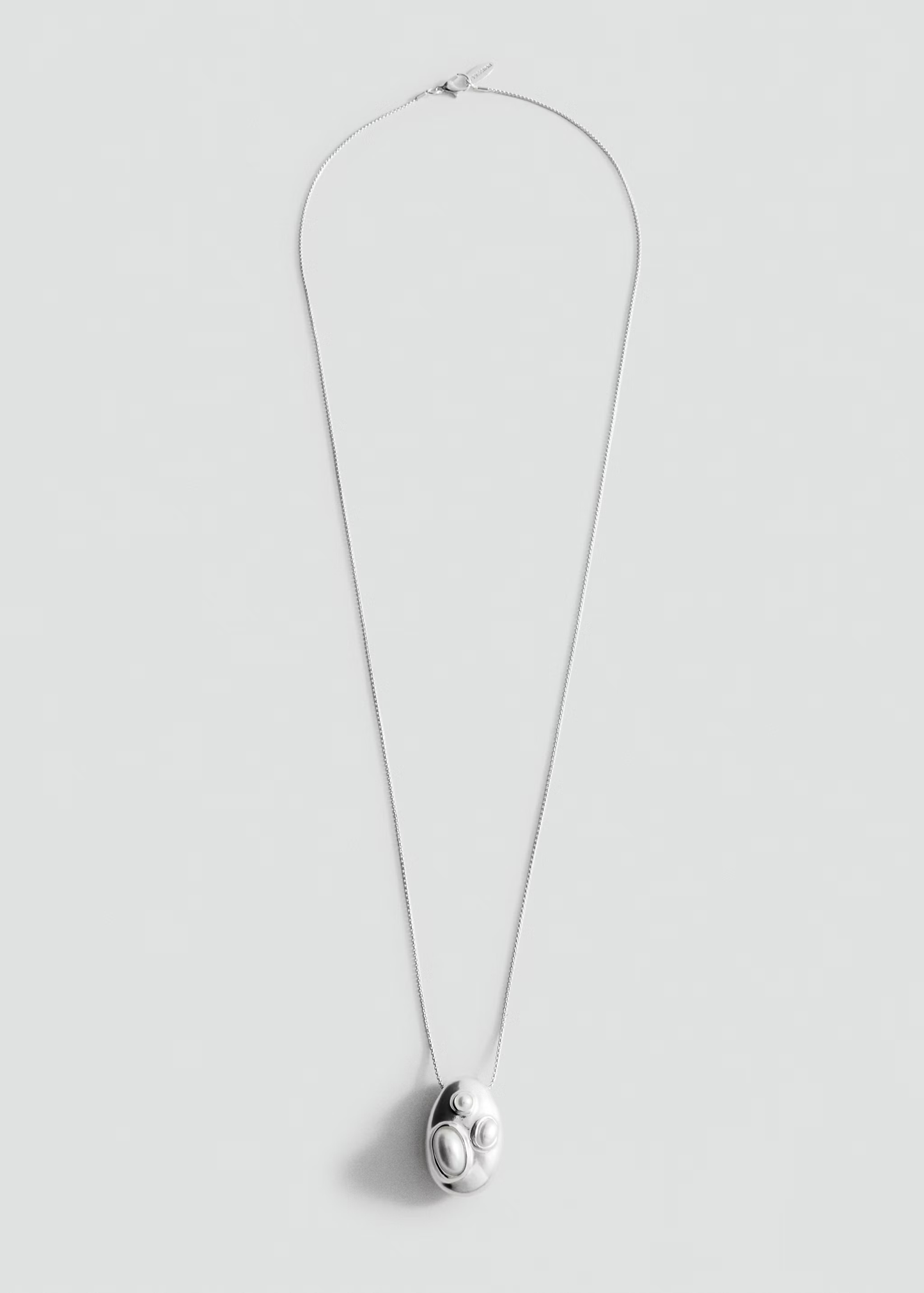 Thin Snake Chain Embossed Multi-Bump Oval Pendant Silver Necklace