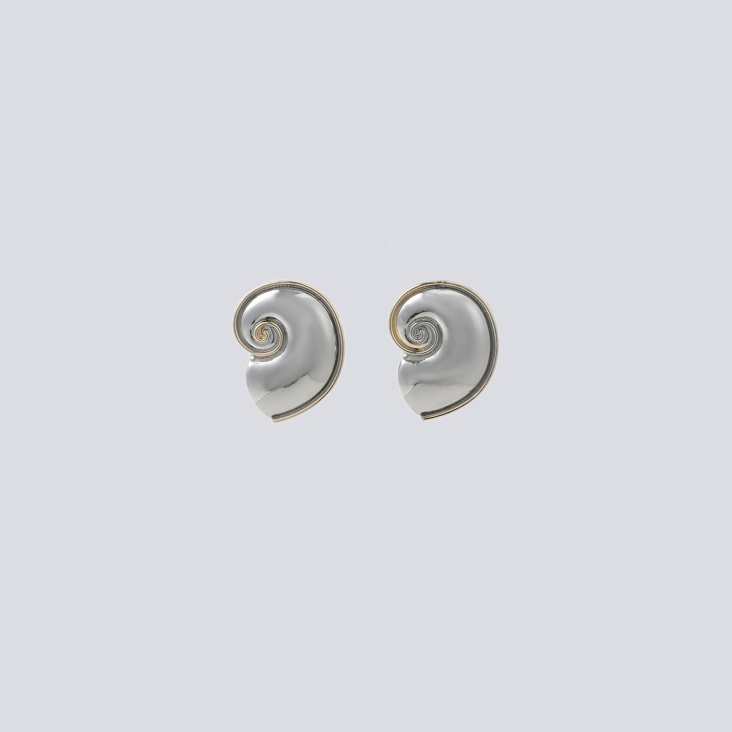 Two-Tone Silver & Gold Nautilus Shell Stud Earrings