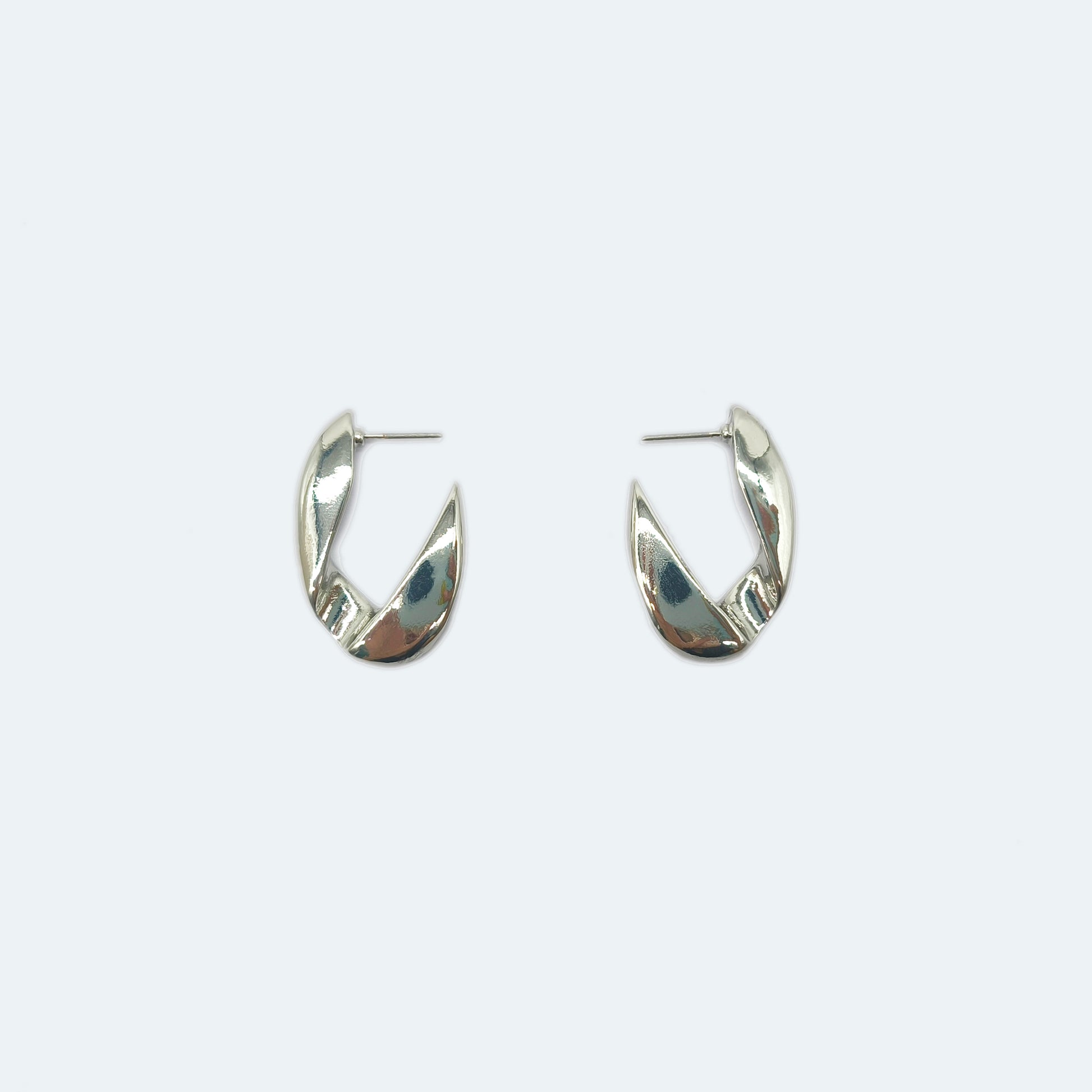 Rhodium chain link hoop earring