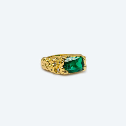 Woman's jewelry - Textured gold plated emerald ring