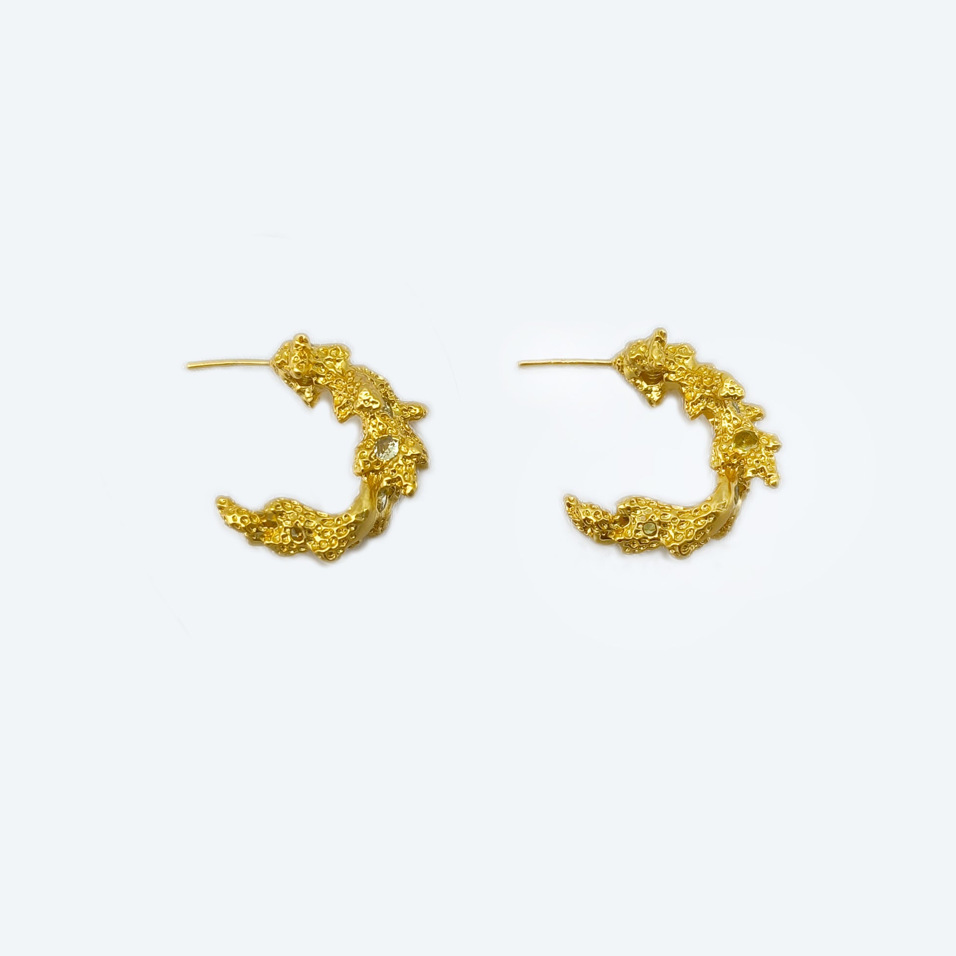 Gold plated coral hoop earring