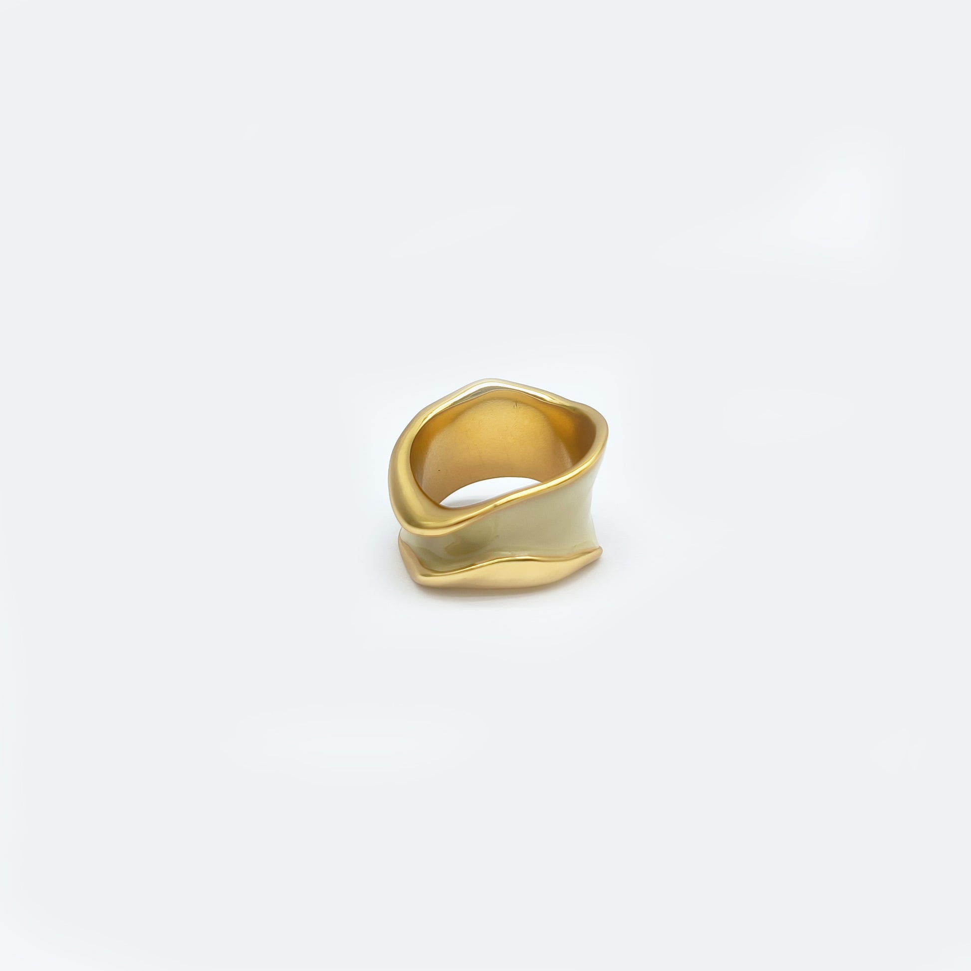 Gold plated white enamel ring