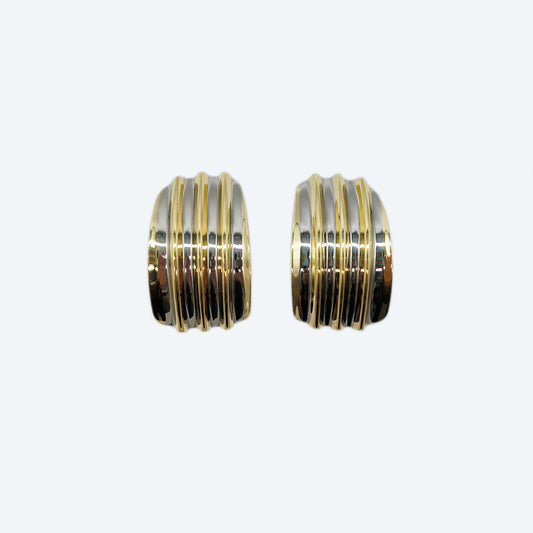 Brass statement two tone earrings