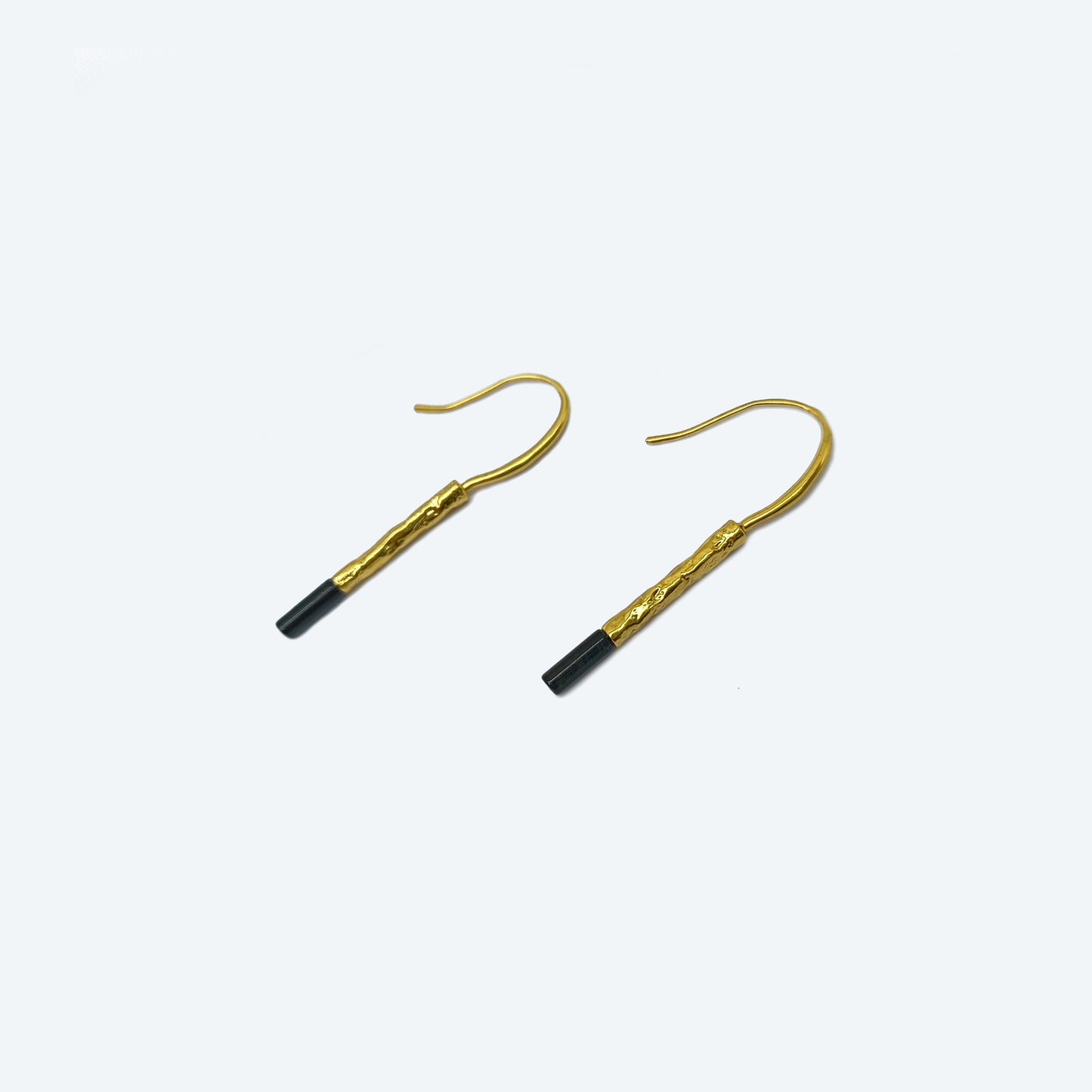 Woman's jewelry - Gold plated brass bar with black enamel hook earrings