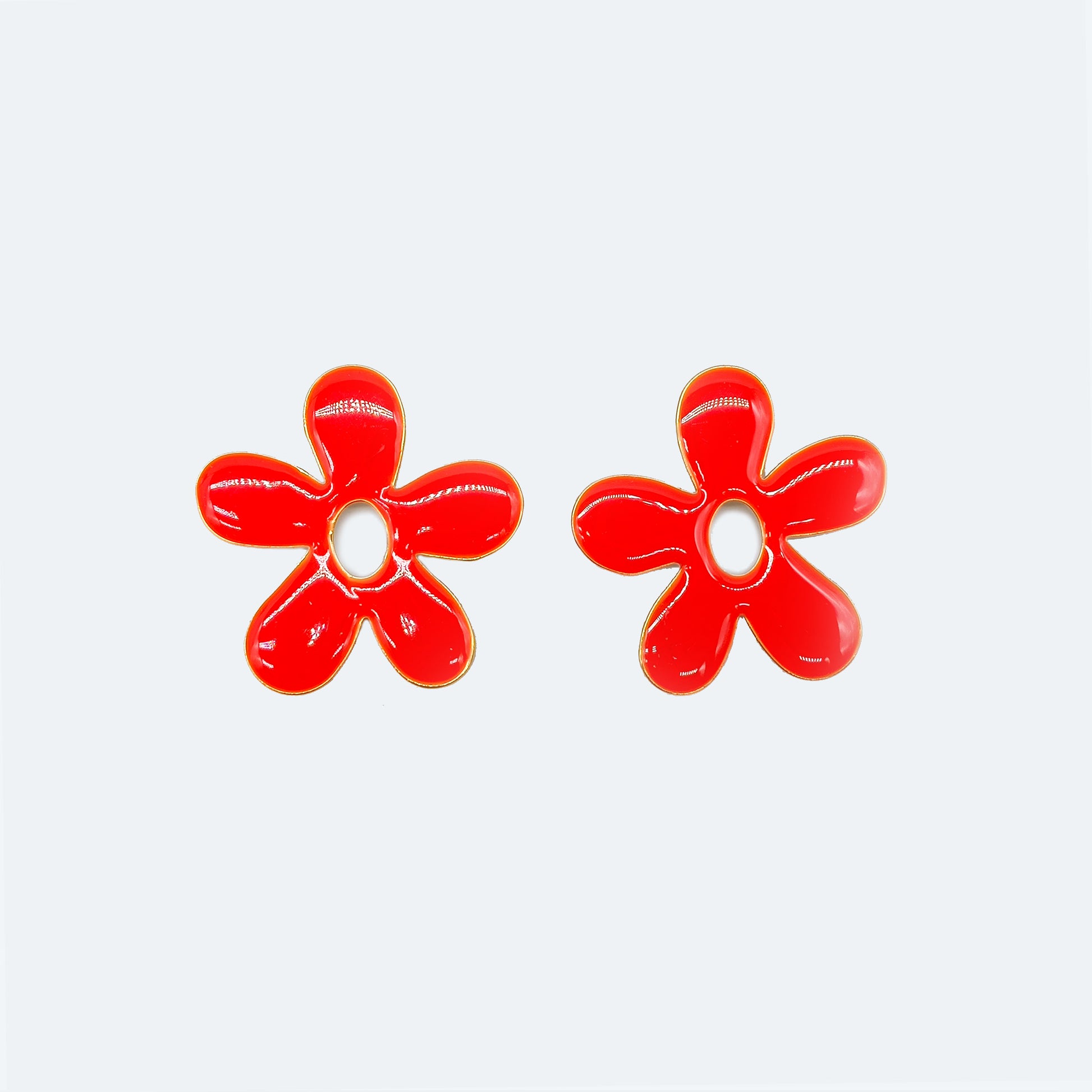 Red flower enamel earring