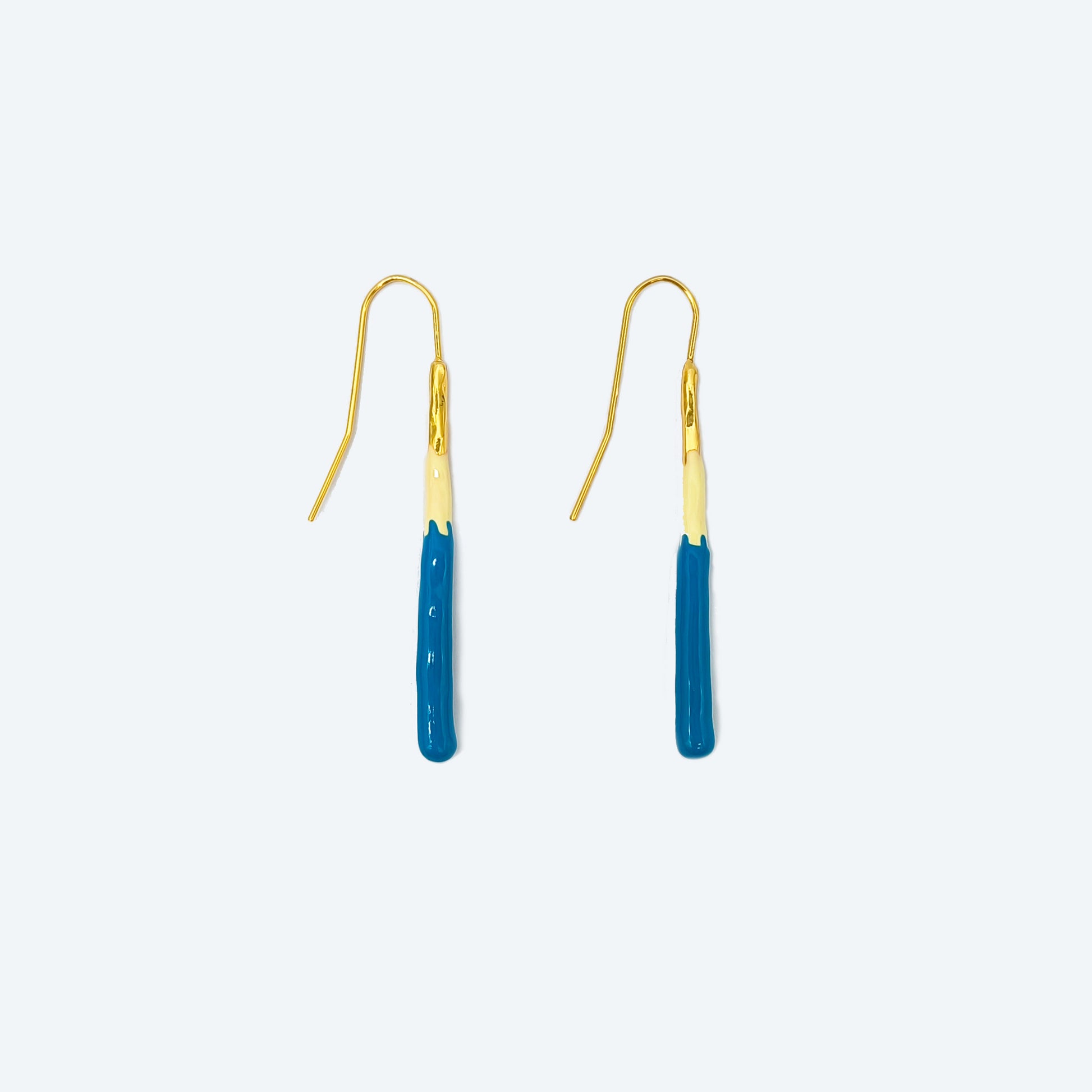 White and blue enamel dangle earring with hook