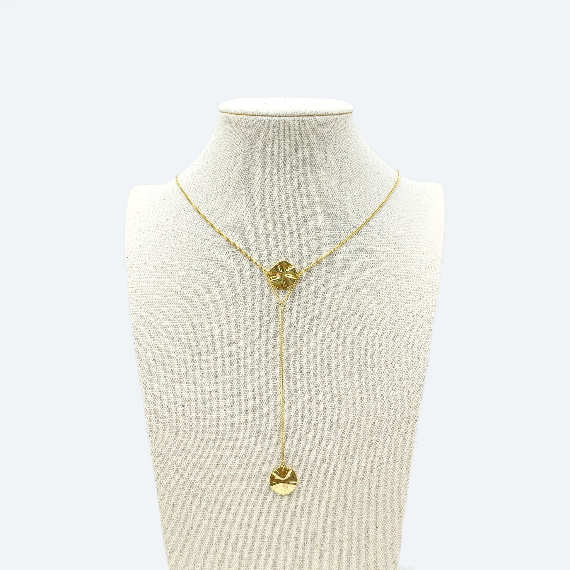 Lariat necklace - Gold plated delicate necklace with textured piece detail