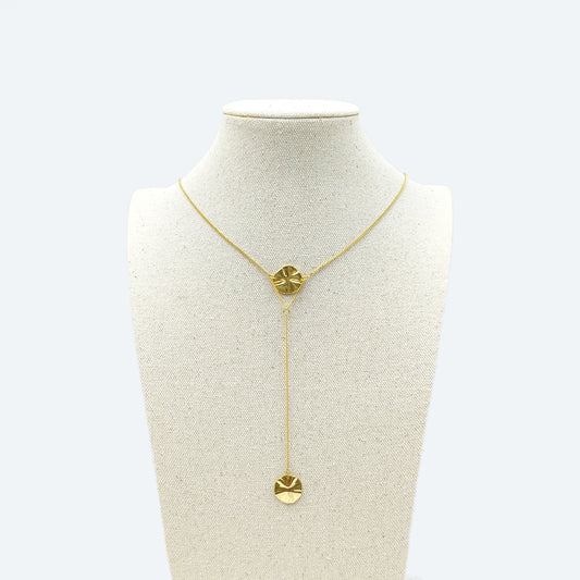 Lariat necklace - Gold plated delicate necklace with textured piece detail