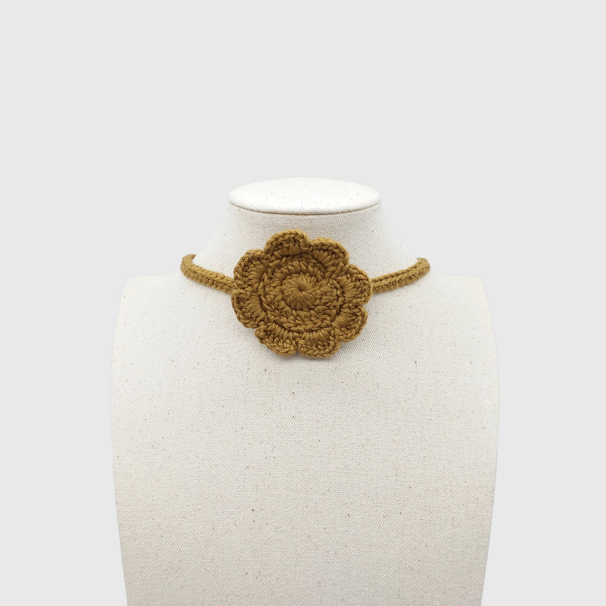 Flower necklace - crochet brown choker