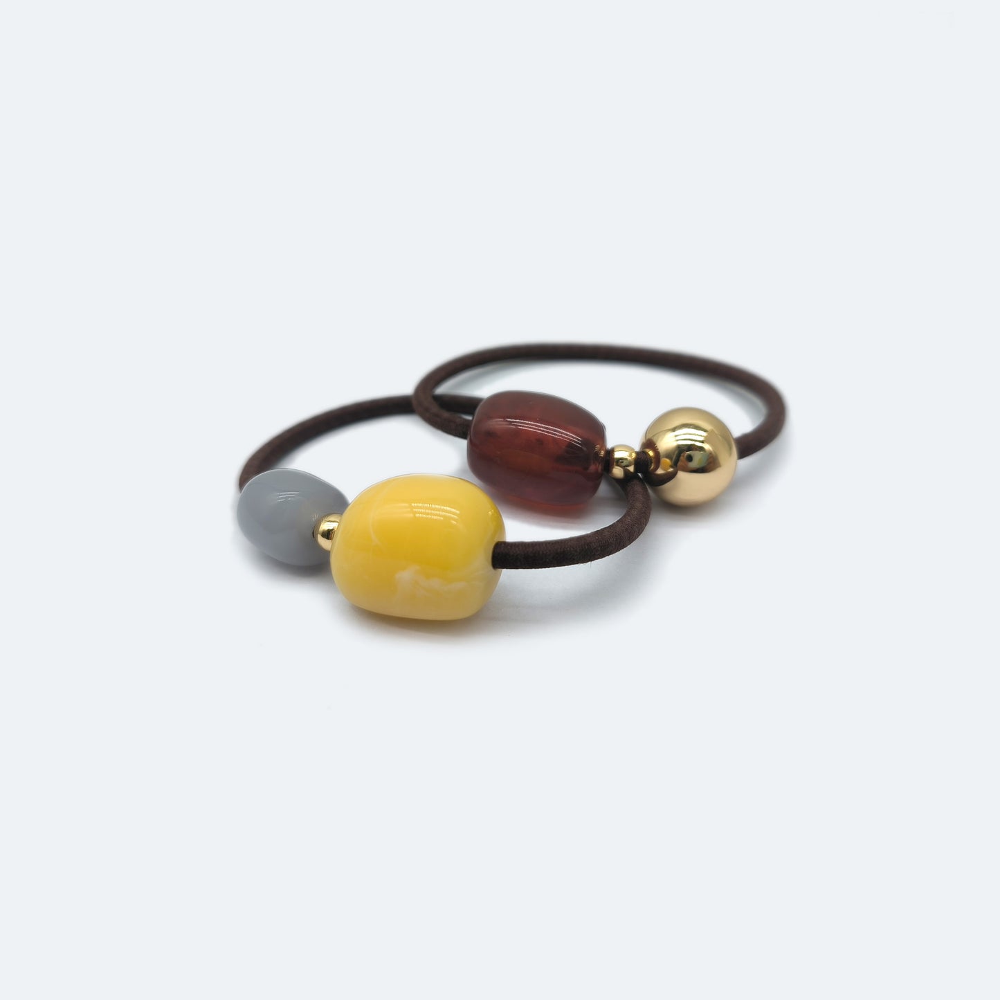 Color resin with gold ball and black hairband hair ties set