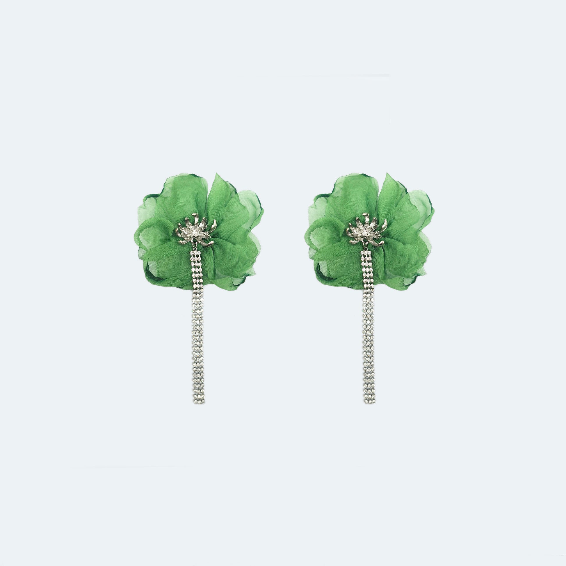 green flower earring with crystal