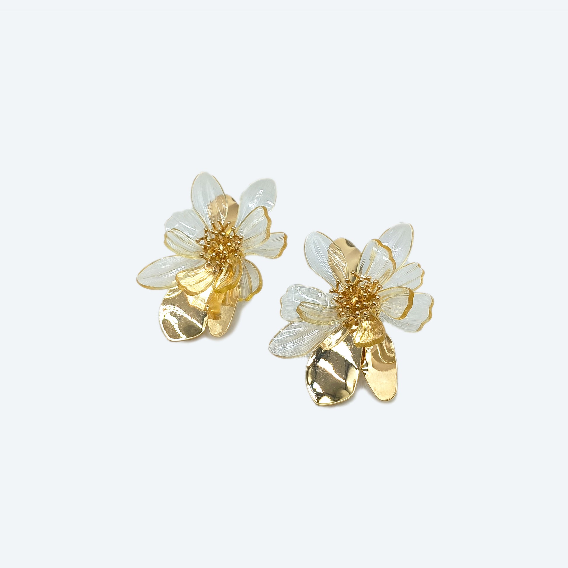 Gold and white flower earrings