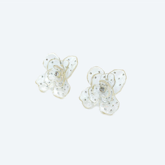 Transparent maxi flower earring with rhinestone