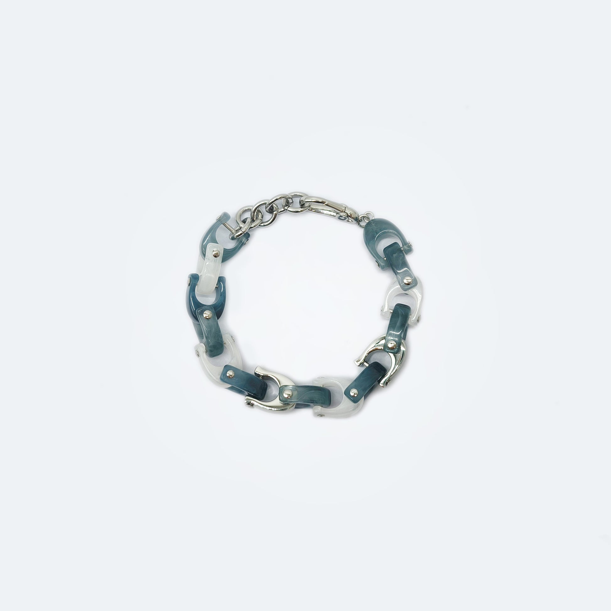 Woman's jewelry - White and green resin link chain bracelet