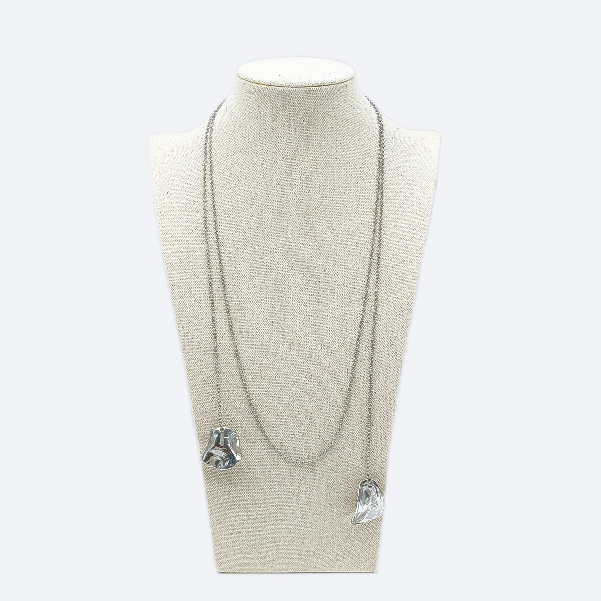 Woman's jewelry - Rhodium plated long scarf necklace