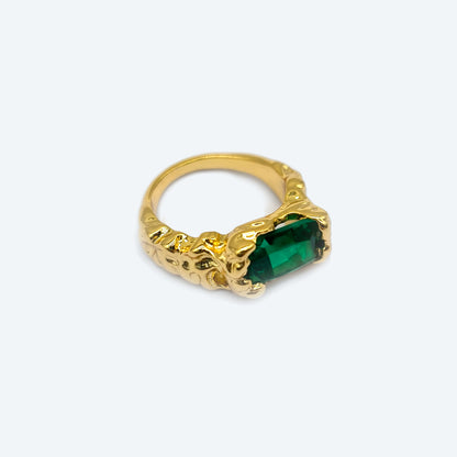 Woman's jewelry - Textured gold plated emerald ring