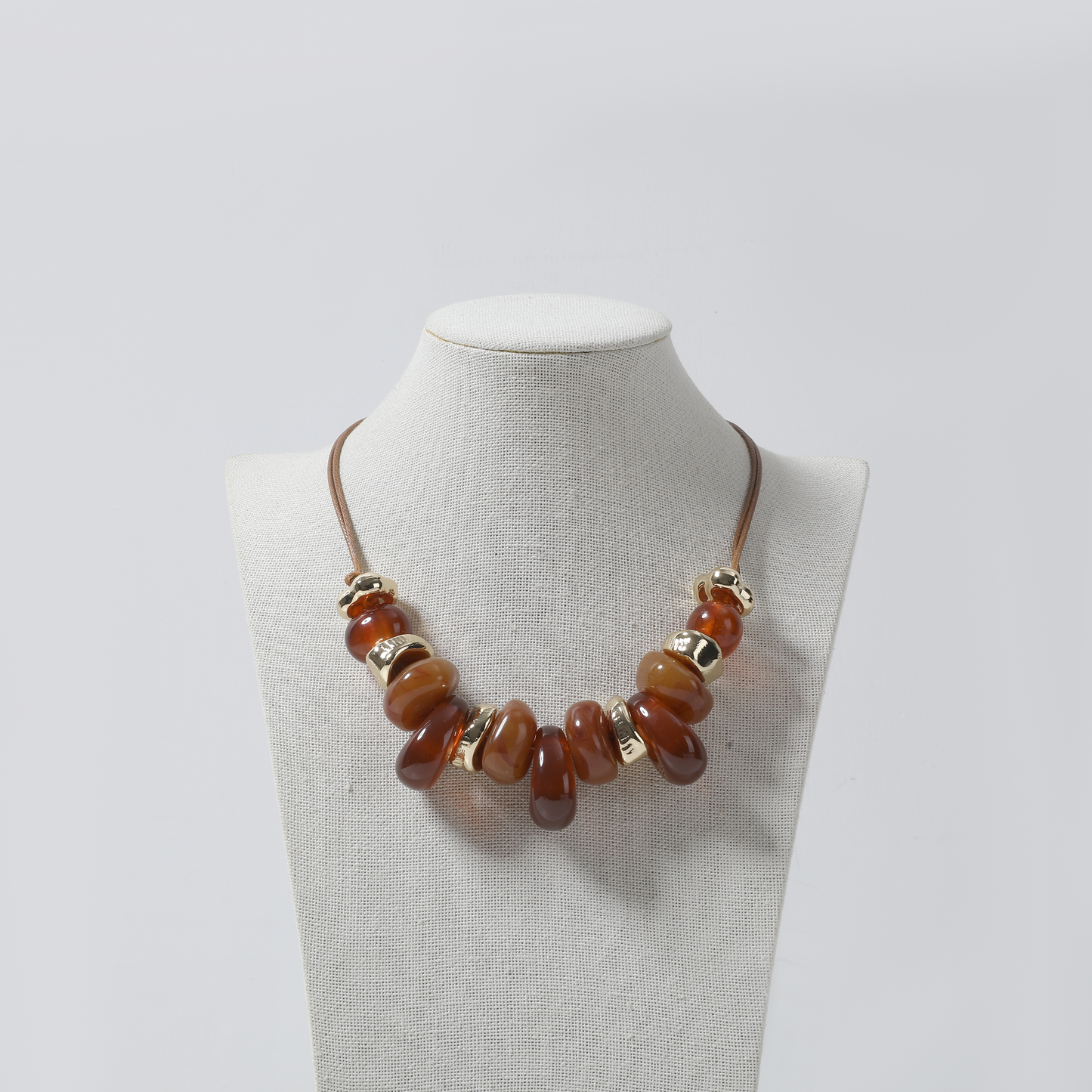 Amber Disc Bead & Gold Accent Choker Necklace