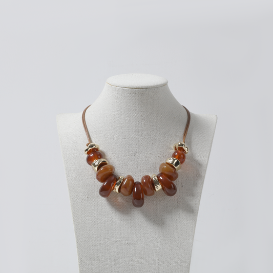 Amber Disc Bead & Gold Accent Choker Necklace