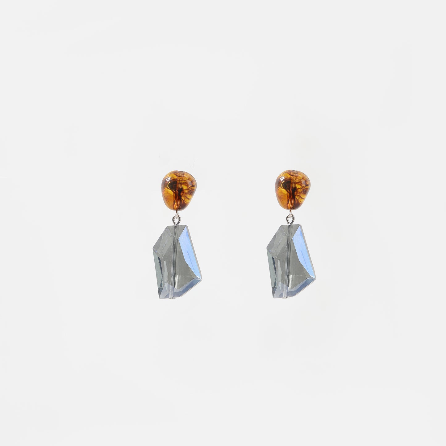 Amber and grey-blue faceted drop earrings