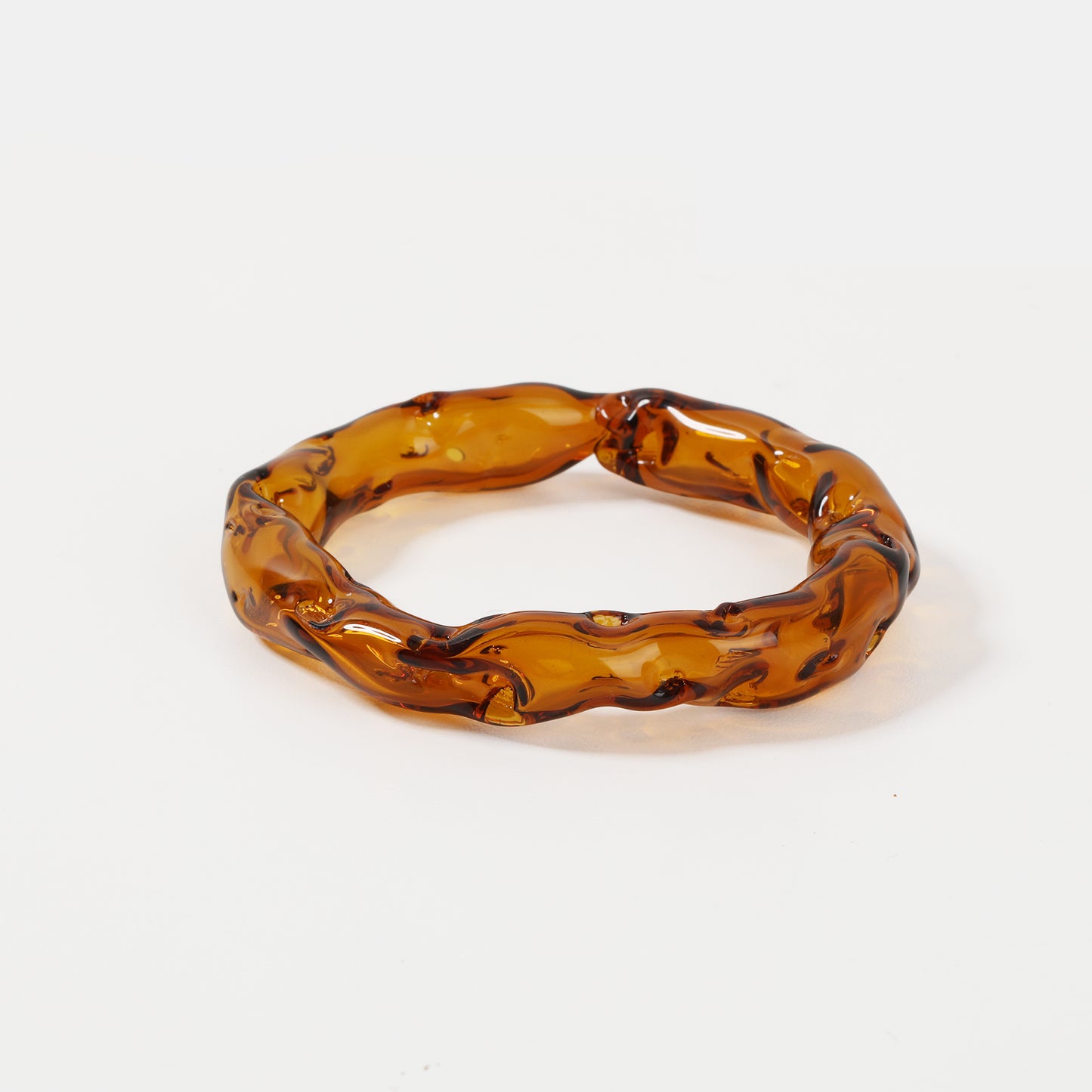 Amber brown molten-textured glass bangle