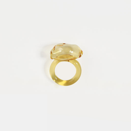 Amber yellow domed chunky glass ring
