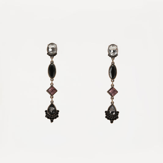 Antique gold multi-shape crystal linear drop earring
