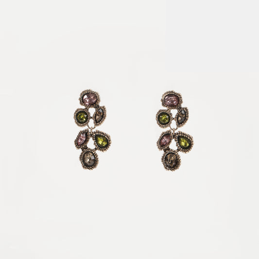 Antique silver multi-color crystal drop earring