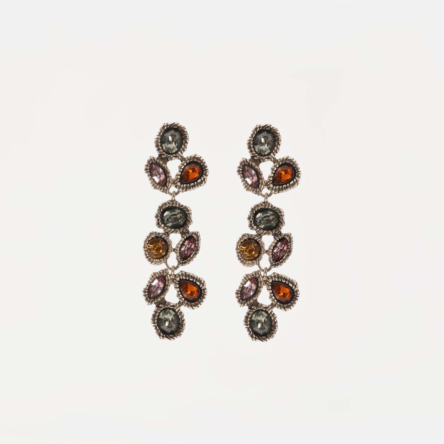Antique silver multi-color crystal linear drop earring