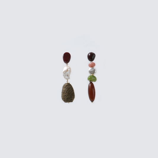 Asymmetrical Baroque Pearl & Rope Tassel Drop Earrings
