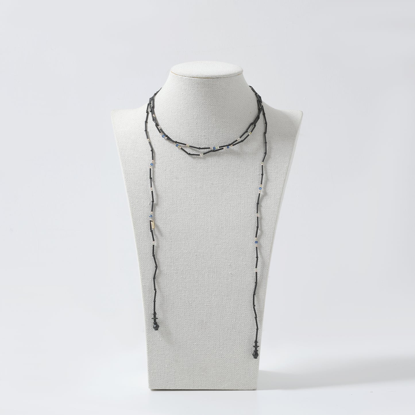 Black-Blue-Gold Mixed Beaded  Long Necklace