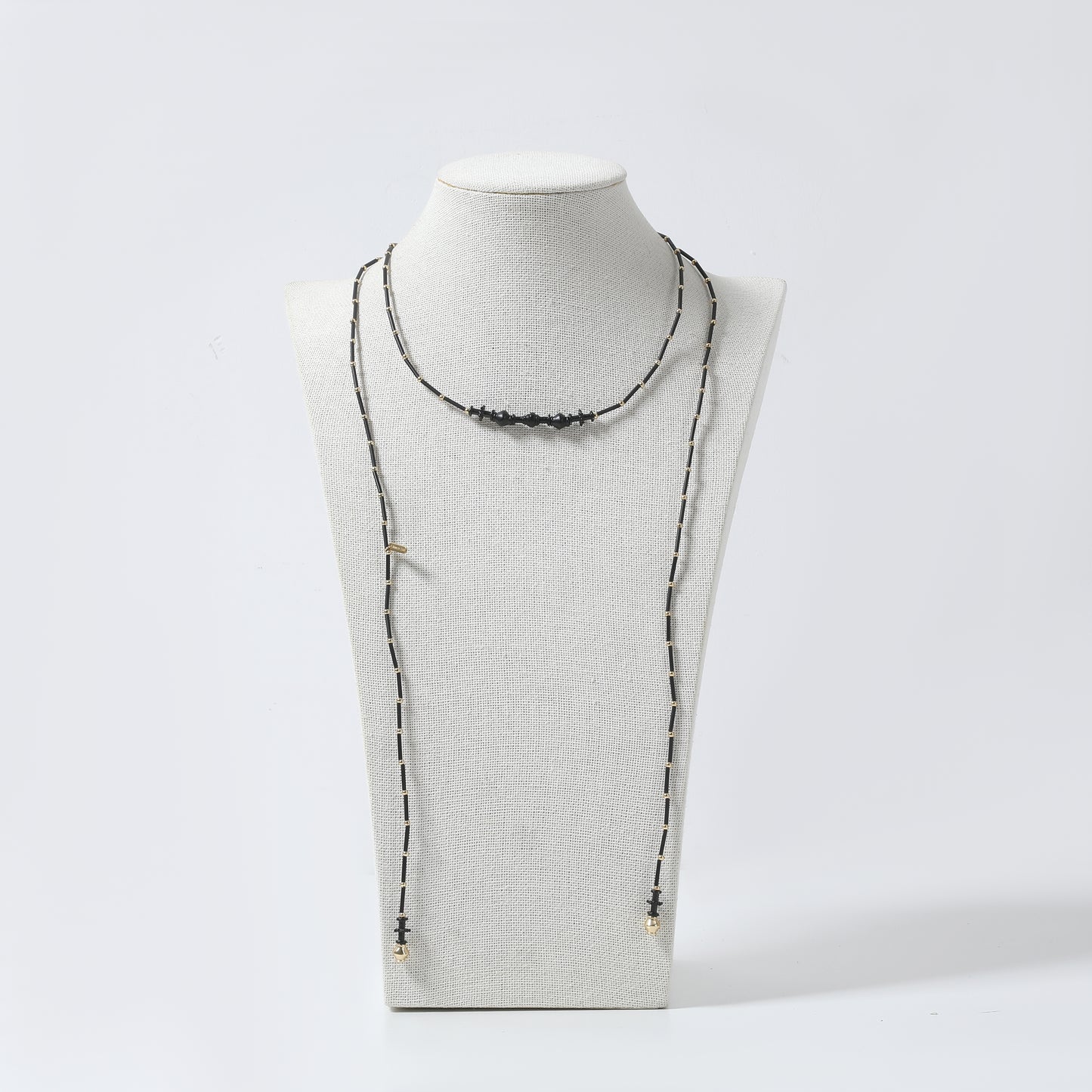 Black-Gold Mixed Beaded  Long Necklace