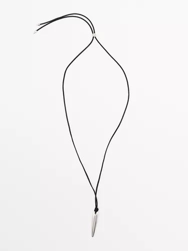 Black Cord Silver Spike Pendant Necklace